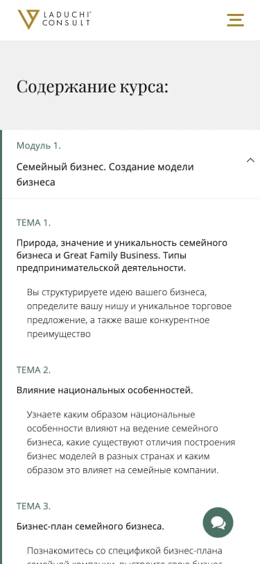 Дизайн landing page Laduchi Consult содержание курса