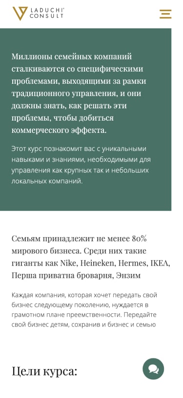 Дизайн landing page Laduchi Consult дизайн мобильной версии страницы